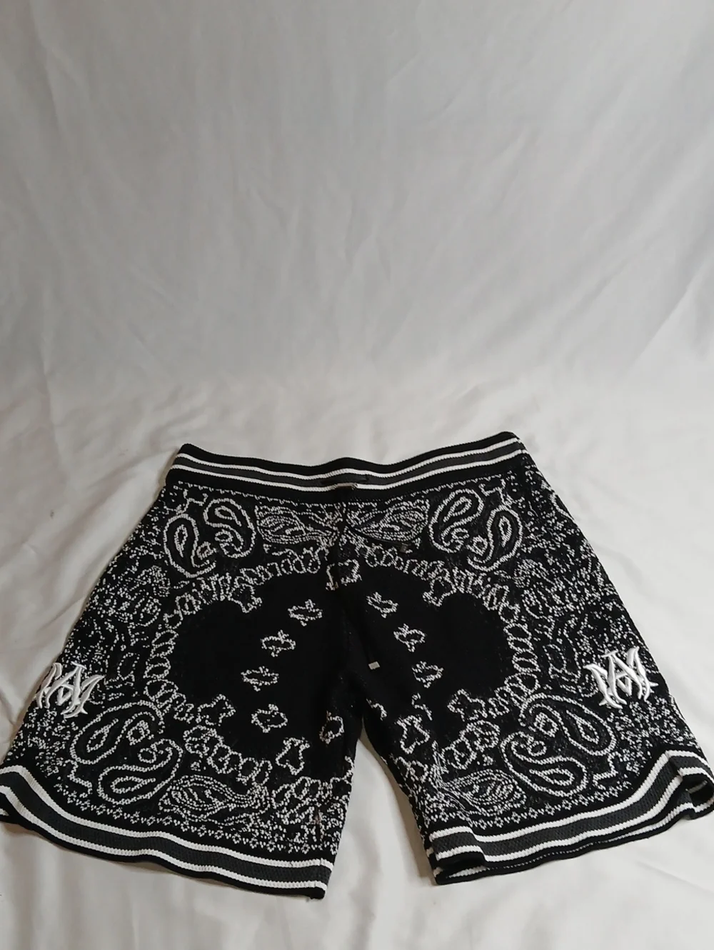 AMIRI Black and White Bandana Print Athletic Shorts